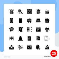 Group of 25 Solid Glyphs Signs and Symbols for phone tissue paper draw paper roll food Editable Vector Design Elements