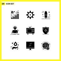 Mobile Interface Solid Glyph Set of 9 Pictograms of meloman headphones skill engineer development Editable Vector Design Elements