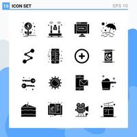 Modern 16 solid style icons. Glyph Symbols for general use. Creative Solid Icon Sign Isolated on White Background. 16 Icons Pack. vector