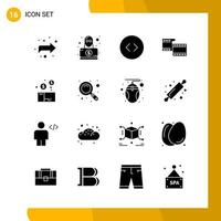 16 Icon Set. Solid Style Icon Pack. Glyph Symbols isolated on White Backgound for Responsive Website Designing. vector