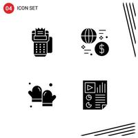 Mobile Interface Solid Glyph Set of 4 Pictograms of card transaction machine exchange baking Editable Vector Design Elements