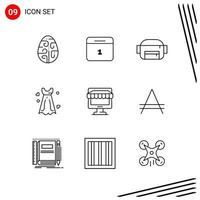 Collection of 9 Vector Icons in Line style. Pixle Perfect Outline Symbols for Web and Mobile. Line Icon Signs on White Background. 9 Icons.