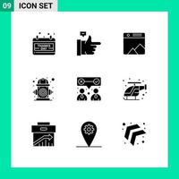 Pack of 9 Modern Solid Glyphs Signs and Symbols for Web Print Media such as our water photo life control Editable Vector Design Elements