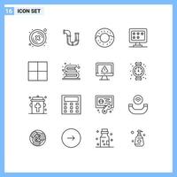 Mobile Interface Outline Set of 16 Pictograms of back to school grid water star monitor Editable Vector Design Elements