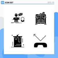 Modern 4 solid style icons. Glyph Symbols for general use. Creative Solid Icon Sign Isolated on White Background. 4 Icons Pack. vector