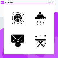 Set of 4 icons in solid style. Creative Glyph Symbols for Website Design and Mobile Apps. Simple Solid Icon Sign Isolated on White Background. 4 Icons. vector