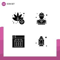 Pictogram Set of 4 Simple Solid Glyphs of leaf design weed firefighter date Editable Vector Design Elements