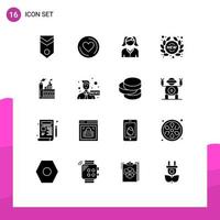 16 User Interface Solid Glyph Pack of modern Signs and Symbols of building store female sign new Editable Vector Design Elements