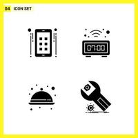 4 Icon Set. Simple Solid Symbols. Glyph Sign on White Background for Website Design Mobile Applications and Print Media. vector