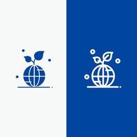 Earth Green Planet Save World Line and Glyph Solid icon Blue banner Line and Glyph Solid icon Blue banner vector