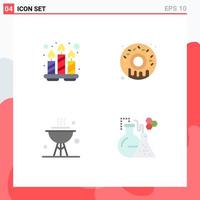 Editable Vector Line Pack of 4 Simple Flat Icons of candles dish tray donut flask Editable Vector Design Elements