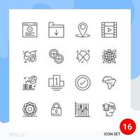 16 User Interface Outline Pack of modern Signs and Symbols of face women customer heart media Editable Vector Design Elements