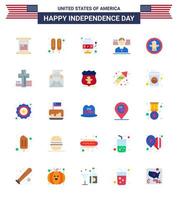 Set of 25 Vector Flats on 4th July USA Independence Day such as eagle bird machine american american Editable USA Day Vector Design Elements