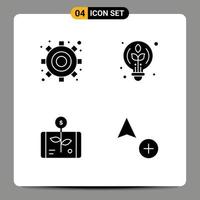 Mobile Interface Solid Glyph Set of 4 Pictograms of engine investment creative bulb smartphone Editable Vector Design Elements