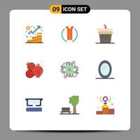 Flat Color Pack of 9 Universal Symbols of fintech industry fruit location food kitchen Editable Vector Design Elements