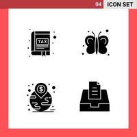 4 Icon Pack Solid Style Glyph Symbols on White Background. Simple Signs for general designing. vector