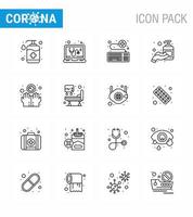 Corona virus 2019 and 2020 epidemic 16 Line icon pack such as sanitizer hand service corona medical viral coronavirus 2019nov disease Vector Design Elements