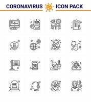 Covid19 Protection CoronaVirus Pendamic 16 Line icon set such as protection paper conference vaccine list viral coronavirus 2019nov disease Vector Design Elements