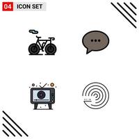 4 Filledline Flat Color concept for Websites Mobile and Apps bicycle media chat bubble screen Editable Vector Design Elements