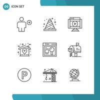 Outline Pack of 9 Universal Symbols of home creative road video multimedia Editable Vector Design Elements