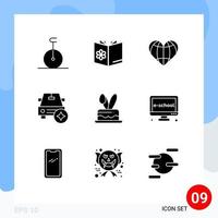 Group of 9 Modern Solid Glyphs Set for cack star heart important globe Editable Vector Design Elements