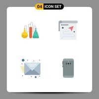 Set of 4 Vector Flat Icons on Grid for chemical email science target message Editable Vector Design Elements