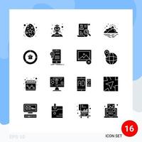 16 User Interface Solid Glyph Pack of modern Signs and Symbols of weather fog resume day search Editable Vector Design Elements