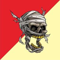 Vector mummy skull with gold teeth