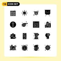 Mobile Interface Solid Glyph Set of 16 Pictograms of accessibility performance cam graphic business Editable Vector Design Elements