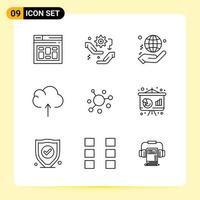 9 Creative Icons for Modern website design and responsive mobile apps. 9 Outline Symbols Signs on White Background. 9 Icon Pack. vector