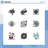 Modern Set of 9 Filledline Flat Colors and symbols such as orbit security film internet multimedia Editable Vector Design Elements