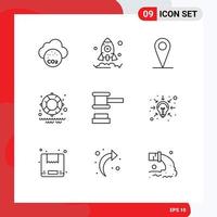 Modern Set of 9 Outlines Pictograph of business justice map hammer park Editable Vector Design Elements