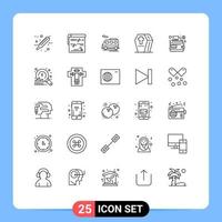 Universal Icon Symbols Group of 25 Modern Lines of cash scary video horror coffin Editable Vector Design Elements