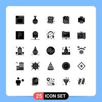 Pack of 25 creative Solid Glyphs of machine print card printer insurance policy Editable Vector Design Elements