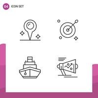 Group of 4 Filledline Flat Colors Signs and Symbols for map transportation target cruise marketing Editable Vector Design Elements