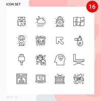 Mobile Interface Outline Set of 16 Pictograms of stand home moon place location Editable Vector Design Elements