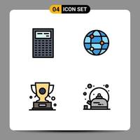 Modern Set of 4 Filledline Flat Colors Pictograph of calculate win math world winner Editable Vector Design Elements