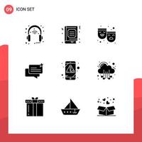 User Interface Pack of 9 Basic Solid Glyphs of shop ecommerce favorite chat theater Editable Vector Design Elements