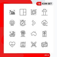 Group of 16 Outlines Signs and Symbols for stop transport the tramway cortege Editable Vector Design Elements