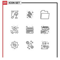 Pictogram Set of 9 Simple Outlines of schedule appointment files medicine capsule Editable Vector Design Elements