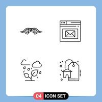 Mobile Interface Line Set of 4 Pictograms of moustache web male inbox trees Editable Vector Design Elements