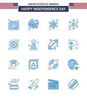 16 USA Blue Signs Independence Day Celebration Symbols of ball award police achievement star Editable USA Day Vector Design Elements