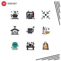 Group of 9 Filledline Flat Colors Signs and Symbols for tea cup arrow technology home Editable Vector Design Elements