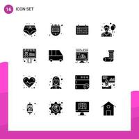 Group of 16 Modern Solid Glyphs Set for awareness advertisement date joker circus Editable Vector Design Elements