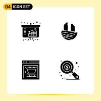 Stock Vector Icon Pack of 4 Line Signs and Symbols for assets shopping cart investment house research Editable Vector Design Elements