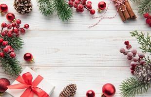 Christmas decoration with presents making a frame with copy space. photo