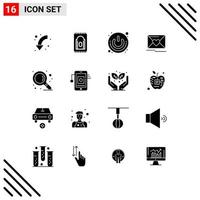 16 User Interface Solid Glyph Pack of modern Signs and Symbols of find heart on off love switch Editable Vector Design Elements