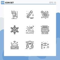 Universal Icon Symbols Group of 9 Modern Outlines of fire hose games dollar game cooperation Editable Vector Design Elements