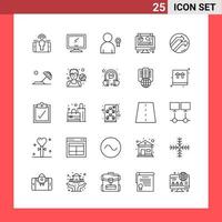 25 Icon Pack Line Style Outline Symbols on White Background. Simple Signs for general designing. vector