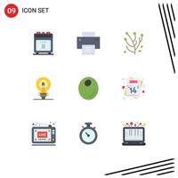 Pack of 9 Modern Flat Colors Signs and Symbols for Web Print Media such as olive idea anemone genuine brand Editable Vector Design Elements